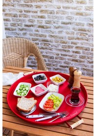 Resim 51 CM Kırmızı 37 CM Yeşil 2 Li Metal Yuvarlak Tepsi Sunum Tep . 