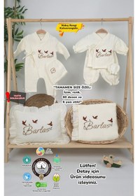 Resim Gros Shop Müslin Yeni Doğan 4katlı Organik %100pamuk Kişiye Özgü Nakışlı Hastane Çıkış Seti 3'lü Kelebk Model Ekru-2 