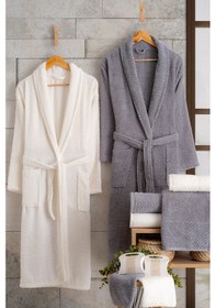 Resim Oznhome Krem-koyu Gri Çift Kişilik 6 Parça Bornoz Seti Krem - Gri 