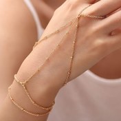 Resim Kadınların Zarif Bakır Boncuk Zincirli El Kordonu ile Bağlantılı Parmak Bileziği - Minimalist, Altın Tonlu, Günlük Giyim ve Partiler için Mükemmel, Rahat Aksesuar|Minimalist Bilezik|Şık Tasarım 