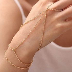 Resim Kadınların Zarif Bakır Boncuk Zincirli El Kordonu ile Bağlantılı Parmak Bileziği - Minimalist, Altın Tonlu, Günlük Giyim ve Partiler için Mükemmel, Rahat Aksesuar|Minimalist Bilezik|Şık Tasarım 