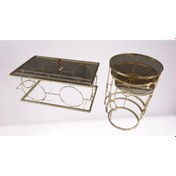 Resim Orta ve zigon sehpa Halkalı takım Model Metal Dalga Ayak Gold ren 