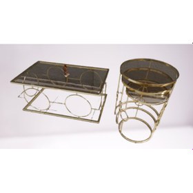 Resim Orta ve zigon sehpa Halkalı takım Model Metal Dalga Ayak Gold ren 
