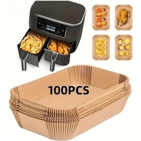Resim Cloud011 100 200 Adet Yapışmaz Hava Fritözü Kağıdı - Dikdörtgen Yağ Geçirmez Fırın Kağıdı Çift Sepet Fritöz İçin 