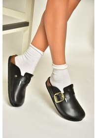Resim Fox Shoes T777589009 Siyah Kadın Terlik Siyah-suni Deri Siyah 