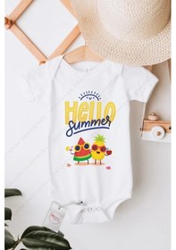 Resim Hello Summer 2 Özel Tasarım Bebek Zıbın Pamuklu Çıtçıtlı Body Beyaz 