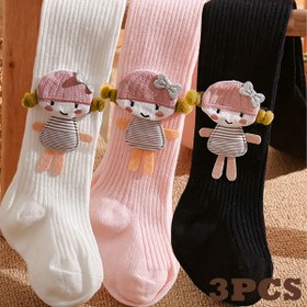 Resim 3'lü Kız Çocuk Tek Bacaklı Yan Panel Dekoratif Tayt Çorap 