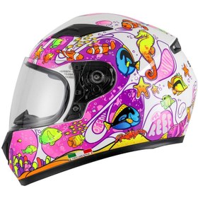 Resim Sway 815K Full Face Şeffaf Vizör Kız Çocuk Motosiklet Kaskı XL Beden Ocean White Pink 