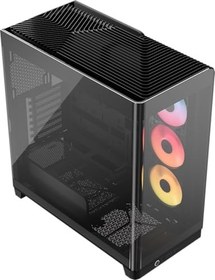 Resim CORSAIR Frame 4500X RS-R ARGB panoramik cam orta kule bilgisayar kasası – InfiniRail fan montaj sistemi, iki 360 mm radyatör için uygun, GPU Anti-Sag, 3 x RS120R RGB LINK fan içerir – Siyah 