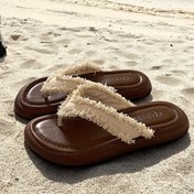 Resim Kadın Yazlık Roma Sandaletleri - Yumuşak Yapay Deri Kayışlı, Kalın Tabanlı, Minimalist Kahverengi Plaj Terlikleri, Rahat Slip-On Tasarım, Dayanıklı Tırnak Ayakkabıları, Nefes Alabilen, Seyahat ve Günlük Kullanım İçin 