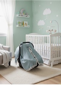 Resim Örgülü Keten Puset Örtüsü - Yeşil Renk Ponponlu Bebek Taşıma Örtüsü Koyu Yeşil 