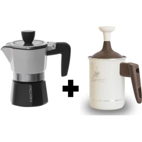 Resim Feyza Design Şeffaf Kapaklı Aluminyum Moka Pot ve Süt Köpürtücü, 0,5 L, 3 Kup 