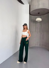 Resim S-pazarım Osy Modal Yumuşak Dokulu Kumaş Nakış Işlemeli Rahat Bol Paça Eşofman Pantalon - Siyah Siyah 