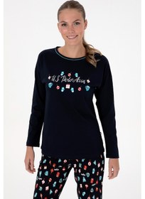 Resim U.S. Polo Assn. Kadın Lacivert Yılbaşı Temalı Pijama Takımı 50318896-VR033 