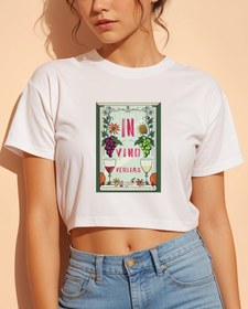 Resim In Vino Veritas Crop Tişört 