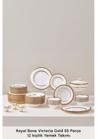 Resim Karaca Royal Bone Victoria 55 Parça 12 Kişilik Yemek Takımı Gold 