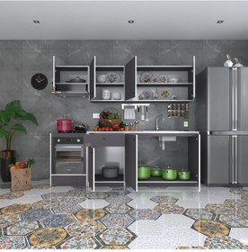 Resim Kenzlife Hazır Mutfak Seti Nayakan Gri 240 Cm Genişlik Üst Tezgahsız Ankastre Fırın Modüllü 