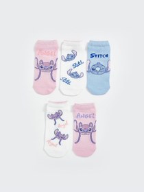 Resim LC Waikiki Stitch ve Angel Desenli Kız Çocuk Patik Çorap 5'li 