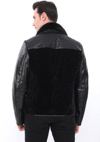 Resim Erkek Hakiki Piton ve Astrakhan Kürkünden Kaban/Kürk EDC132 (Standart Kalıp) - 3XL 