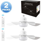 Resim 2 Adet Modern LED Tavan Vantilatörü Aydınlatması, Hafıza Fonksiyonlu ve Uzaktan Kumandalı, 3 Kademeli Hız & 3 Renk Ayarlı, 5 Kanat Tasarım, E27/E26 Bağlantı Noktası, Mutfak, Yatak Odası, Depo ve Küçük Mekanlar İçin 2'si 1 Arada LED Aydınlatma, Kolay Kurulum, Dayanıklı Tavan Fanı Işığı, Harika Hediye Fikri 