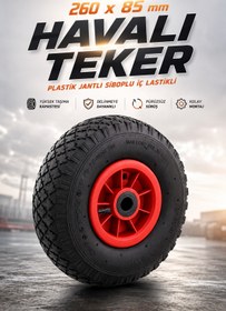 Resim NZB El Arabası Tekeri Plastik Jantlı Siboplu 260x85 mm Burçlu İç Lastikli Şişme Havalı Taşıma Arabaları 