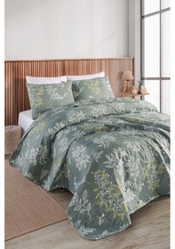 Resim Kapitone Yatak Örtüsü Seti Çift Kişilik Line Leaf Zümrüt Yeşili Zümrüt Yeşili 