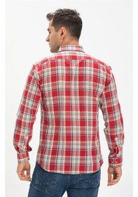 Resim Uzun Kol Şile Bezi Tek Cepli Erkek Gömlek Kırmızı Lacivert Ekose Kırmızı - Lacivert 