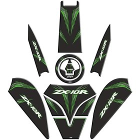 Resim SEVGENT Kawasaki Zx10R Uyumlu Siyah Yeşil Tank Pad Set 