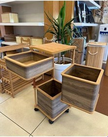 Resim Ahşap Kare Tekerlekli Kahve Sebzelik 3 Katlı Yana Açılır Patates Soğan Sarımsak Kahverengi 