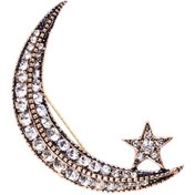 Resim Ayyıldız Swarovski Taşlı Elmas Montür Yaka İğnesi Broş 09 