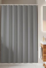 Resim Jackline Polyester Kumaş Gri Renk Banyo Perdesi Yerli Üretim Duş Perdesi Askı Aparatı Plastik C-halka Hediye 