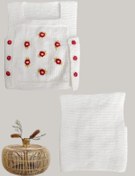 Resim Beyaz El Örgü Sıfır Kollu Bebek Yeleği Kırmızı Çiçekli Beyaz Beyaz - Pembe 