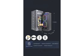Resim Torima Bluetooth Hoparlör Rgb Işıklı Mikrofonlu Kumandalı Parti Speaker BTS-1990 Siyah 
