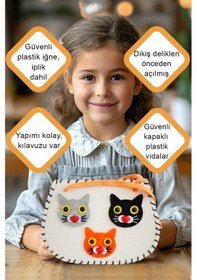 Resim Keçe Dikiş Seti , Kedili Keçe Çanta, Kendin Yap Çocuk Çantası 