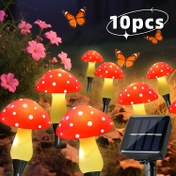 Resim 10 Adet Güneş Enerjili Mantar Işıklar, Bahçe ve Dış Mekan Aydınlatması. Gündüz Otomatik Kapanır, Gece Açılır. IPX4 Koruma Dereceli 8 Modlu Solar Lambalar - Yaz, Kamp, Noel, Yürüyüş Yolu ve Parti Dekorasyonu İçin Uygun 