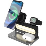 Resim S-Link SW-CWF120 Siyah Telefon Kulaklık Akıllı Saat 15W 3 in 1 Magsafe Kablosuz Şarj Cihazı 