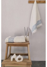 Resim 2'li Kabartma Bordürlü & Püsküllü Havlu Seti - %100 Pamuk El Havlusu - 50x85 Cm-mavi Mavı Mavi 