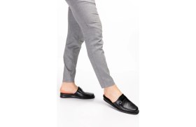 Resim Akgün Terlik Erkek Siyah Hakiki Deri Tokalı Ev Terliği 