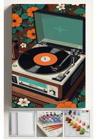 Resim Sayılarla Boyama Seti Çerçeveli Hobi Seti Tuval Fırça Boya Kasnaklı Set 40x50 Cm Gramafon 