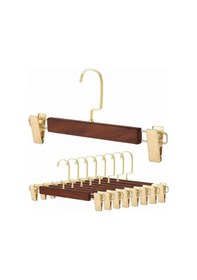 Resim Faravis Atelier Ceviz Renk Ahşap Pantolon Ve Etek Askısı Gold Amerikan Kancalı 10 Adet Özel Seri 