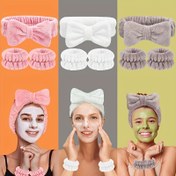 Resim 3Pcs Başlık ve Bileklik Seti Yüz Yıkama Mikrofiber Kadın Saç Bantları Bilek Havluları Seti Banyo, Makyaj ve Fitness için 