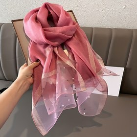 Resim Kadınlar için 190x70cm'lik, Yumuşak Pembe Şeffaf Şal, Dekoratif Nokta ve Çizgi Desenleri ile, Nefes Alabilen ve Hafif, Günlük Giyim için Şal 