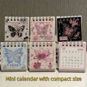Resim 1 adet 2025 Karikatür Kelebek Mini Takvim, Kişisel Kağıt Hayvan Temalı Masaüstü Flip Takvim Yeni Yıl Kutlaması için 