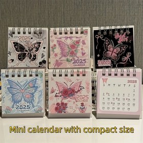 Resim 1 adet 2025 Karikatür Kelebek Mini Takvim, Kişisel Kağıt Hayvan Temalı Masaüstü Flip Takvim Yeni Yıl Kutlaması için 
