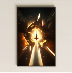 Resim Alevli Portal İçinden Fırlayan Uzay Gemisi Pleksi Tablo - Hiperuzay Bilimkurgu Dekoru 