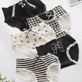 Resim 5 adet Kadın İç Çamaşırı Kızların Baskılı Şirin Üçgen Briefs Orta Bel Seamless Underpants Kadınlar Şerit İç Çamaşırı 