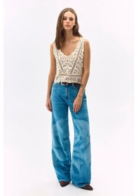 Resim Guess Indigo Baskılı Geniş Paça Kadın Jean Pantolon W6ga1ad0696 Mavi 