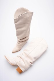 Resim Mubiano Kadın Süet Çizme Körüklü Çekme Western Bej Merina 