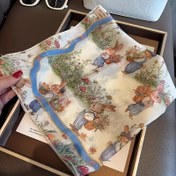 Resim Kadınlar için Bohem Tarzı Kare Eşarp - Sevimli Çizgi Film Tavşan & Çiçek Baskılı, Pastel Bahar Renkleri (Pembe, Mavi, Sarı, Yeşil) - Günlük Kullanım İçin Hafif ve Nefes Alabilen Yumuşak Kumaş, Paskalya Kıyafetleri, Bahar Modası - Dekoratif ve Fonksiyonel Aksesuar 