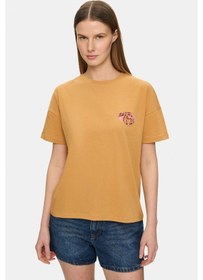 Resim Ucla Marıluz Açık Turuncu Bisiklet Yaka Baskılı %100 Pamuk Loose Fit Kadın Tshirt 